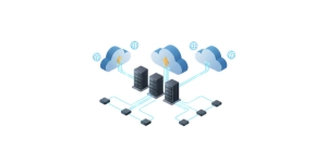 Múltiples nubes redundantes conectadas a servidores y dispositivos de red